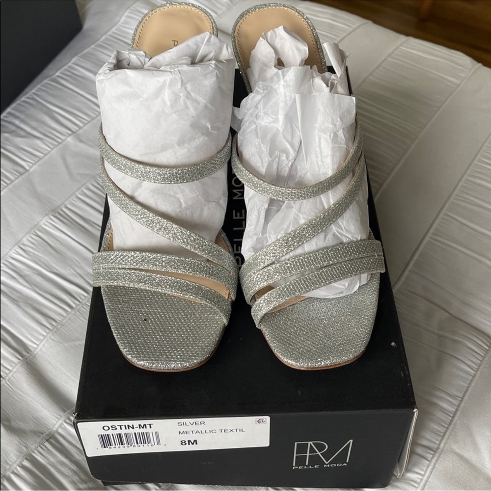 Pelle Moda Silver Textured Strappy Heels